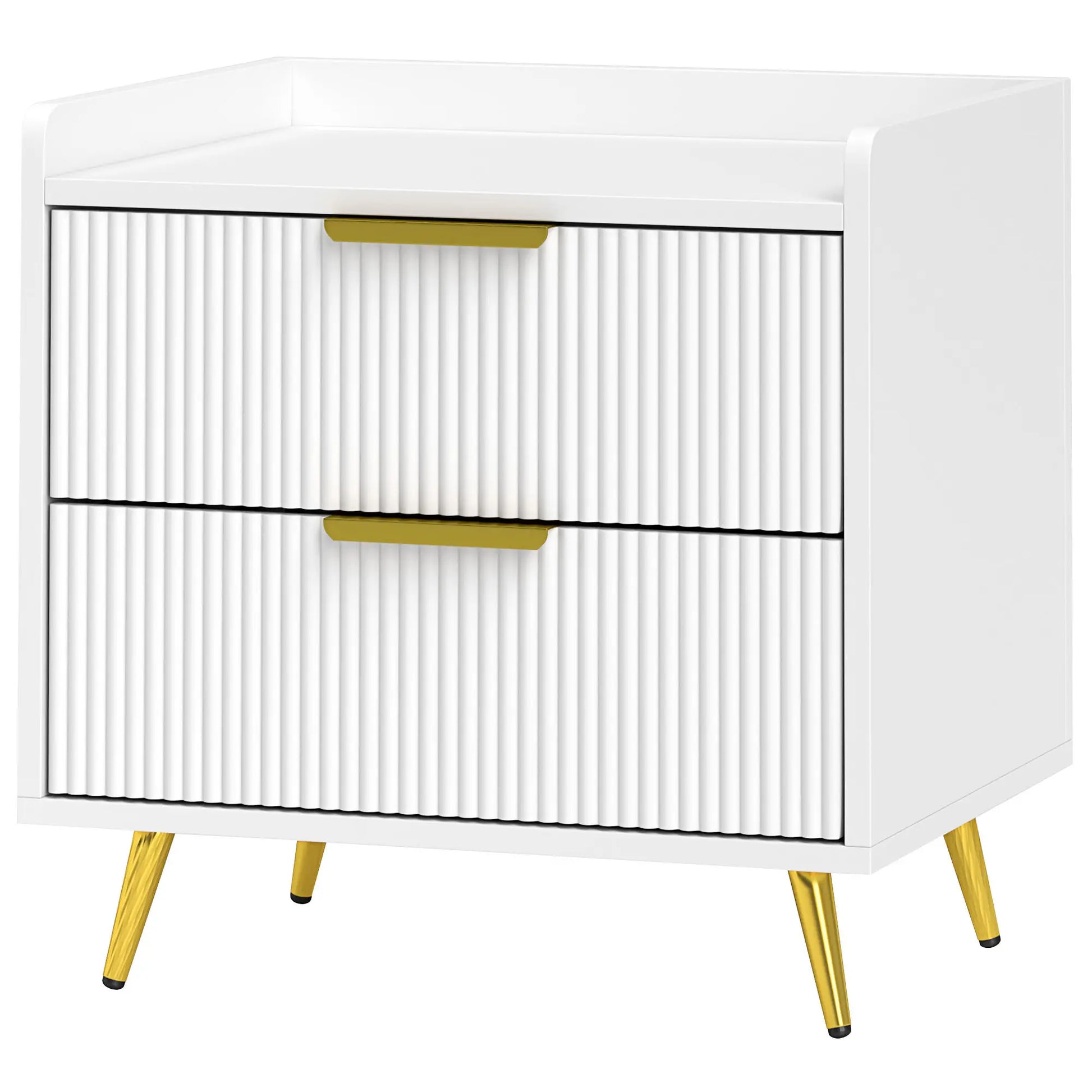 Bedside Table, Nightstand with 2 Drawers, Metal Legs, White Bedside Tables White at Gallery Canada
