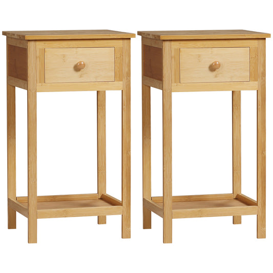 Bamboo Side Table with Drawer and Storage Shelf, Slim End Table Nightstand for Small Spaces, Natural - Gallery Canada