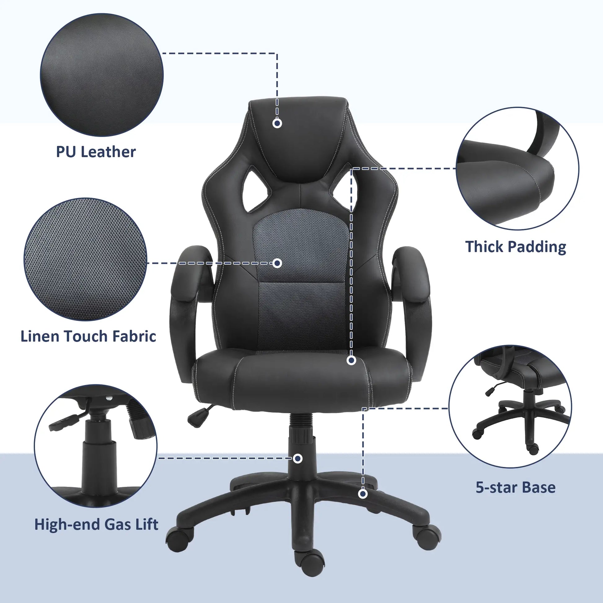 Racing Gaming Chair, Swivel Wheels, Padded Headrest, Tilt Function, Grey Video Game Chairs at Gallery Canada