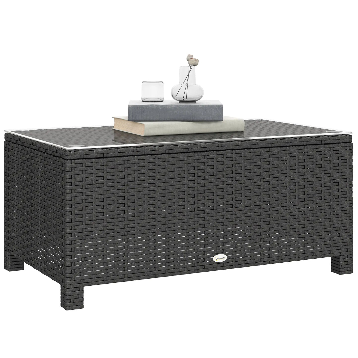 PE Wicker Outdoor Coffee Table, Glass Top, Dark Grey Patio Dining Tables at Gallery Canada