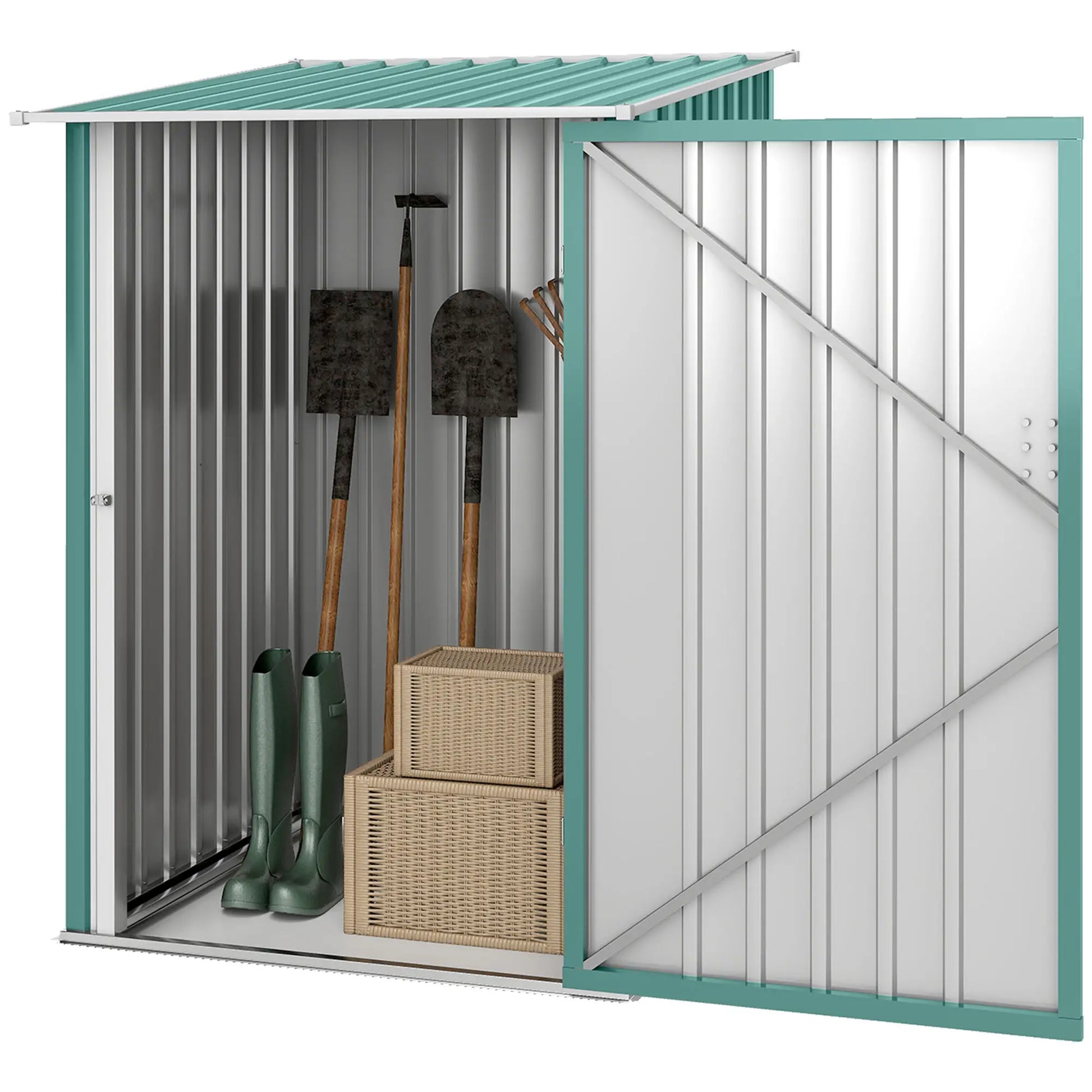 3.3' x 3.4' Lean-To Garden Shed, Galvanized Steel, Lockable Door, Green Sheds Green at Gallery Canada