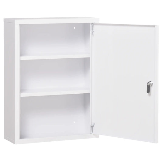 Lockable Medicine Cabinet, 3 Tier Steel Wall Box, 2 Keys, Shelves, White Mirror Medicine Cabinets White at Gallery Canada