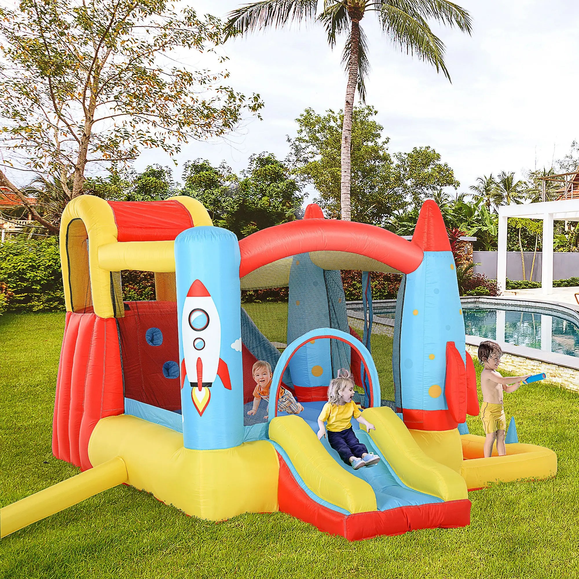 Inflatable Trampoline Slide Pool, Rocket Design, 11.14' x 9.18' x 6.06' Inflatables at Gallery Canada