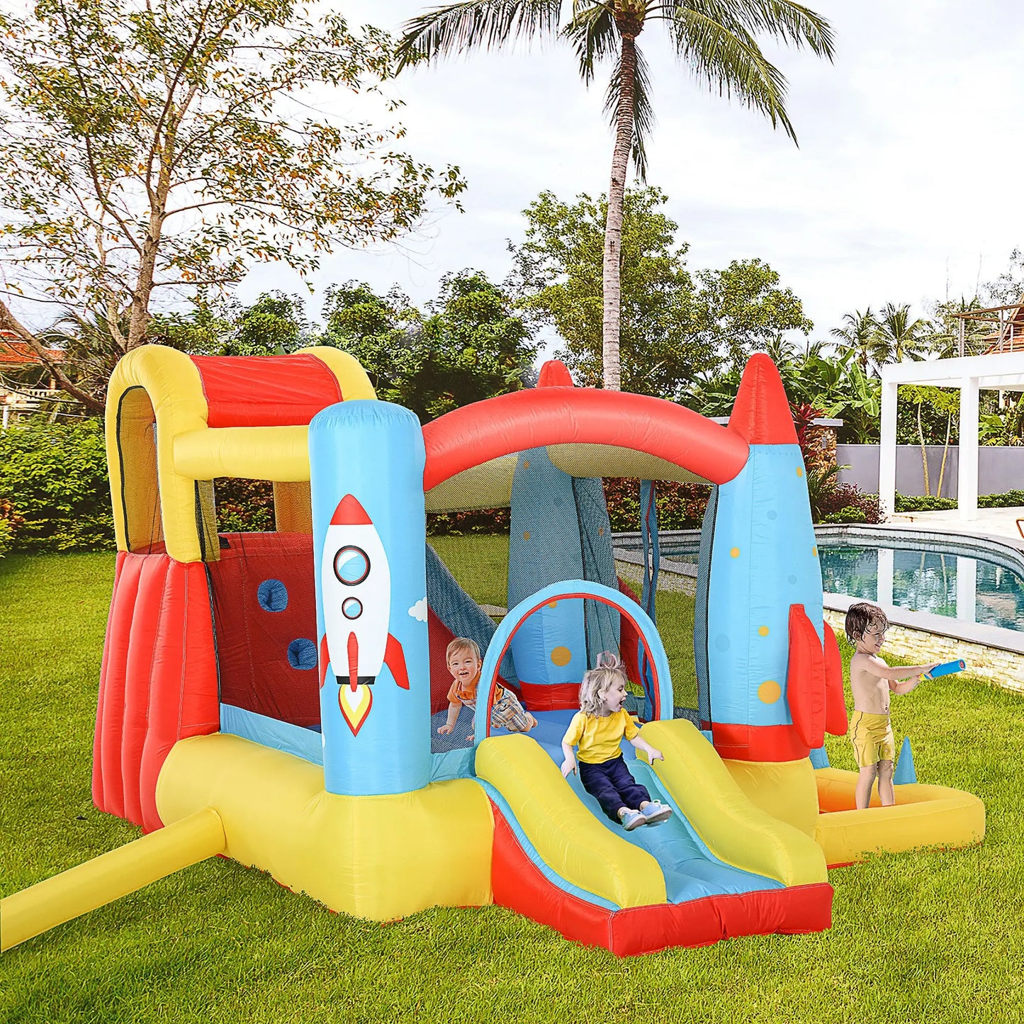Inflatable Trampoline Slide Pool, Rocket Design, 11.14' x 9.18' x 6.06' Inflatables at Gallery Canada