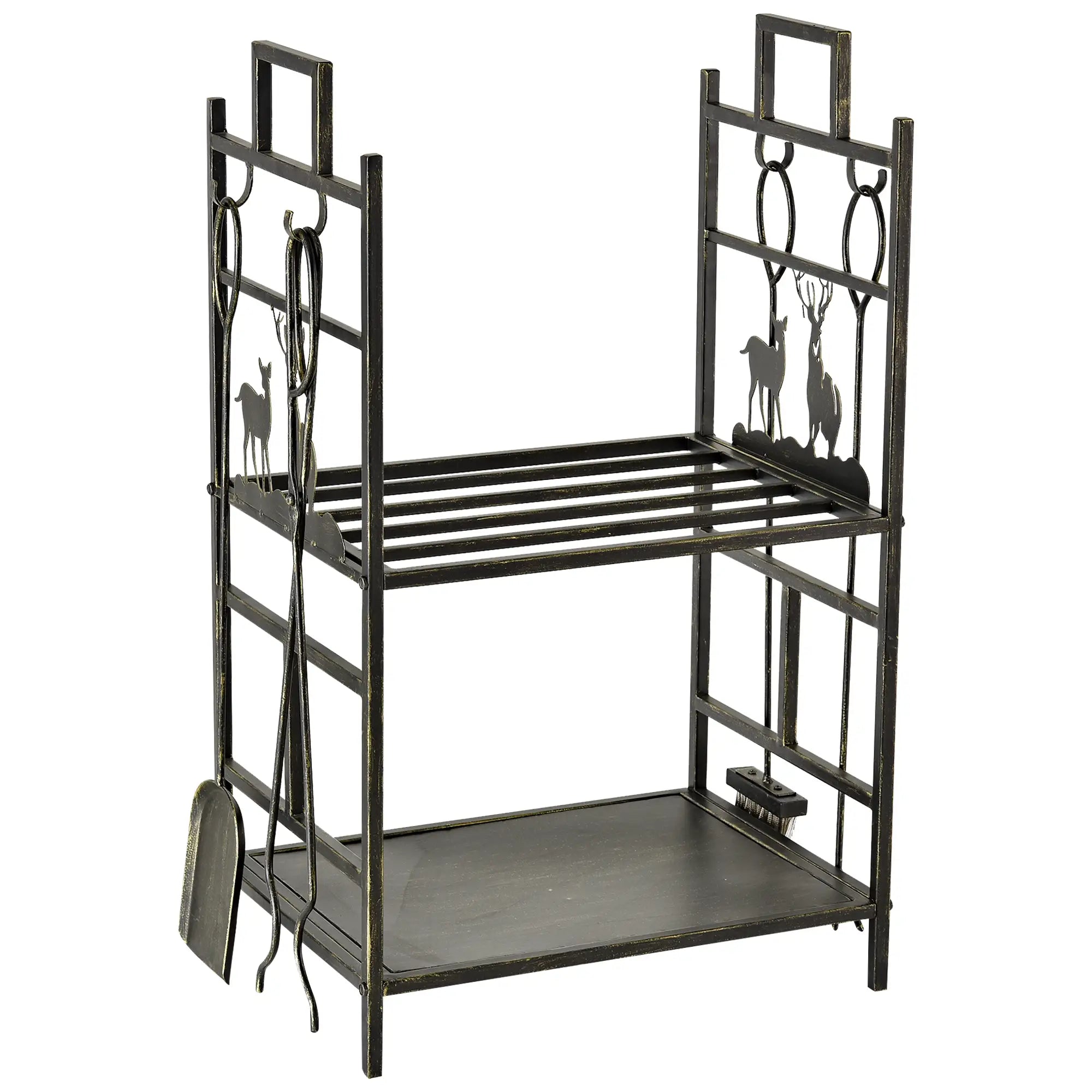 2-Layer Heavy Duty Firewood Rack, 4 Tools, Black and Gold Firewood Racks at Gallery Canada