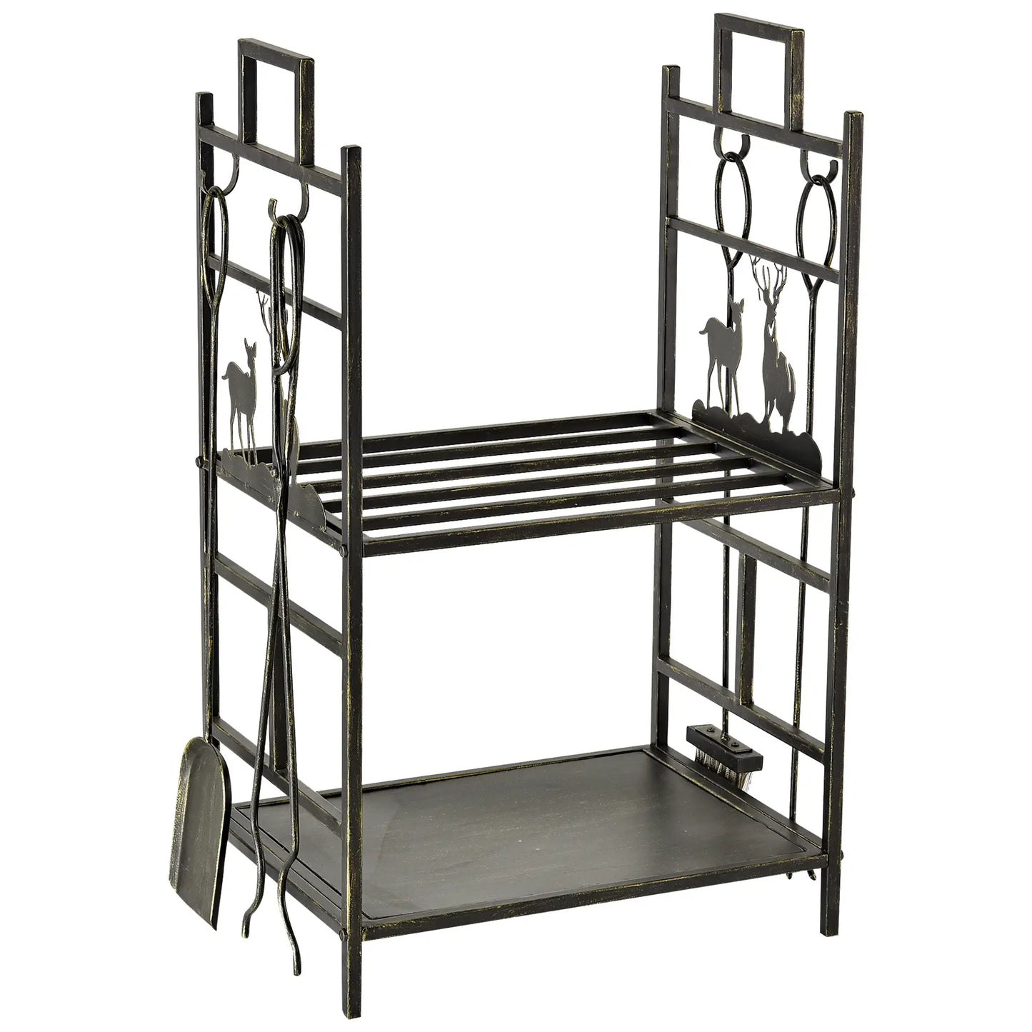 2-Layer Heavy Duty Firewood Rack, 4 Tools, Black and Gold Firewood Racks at Gallery Canada