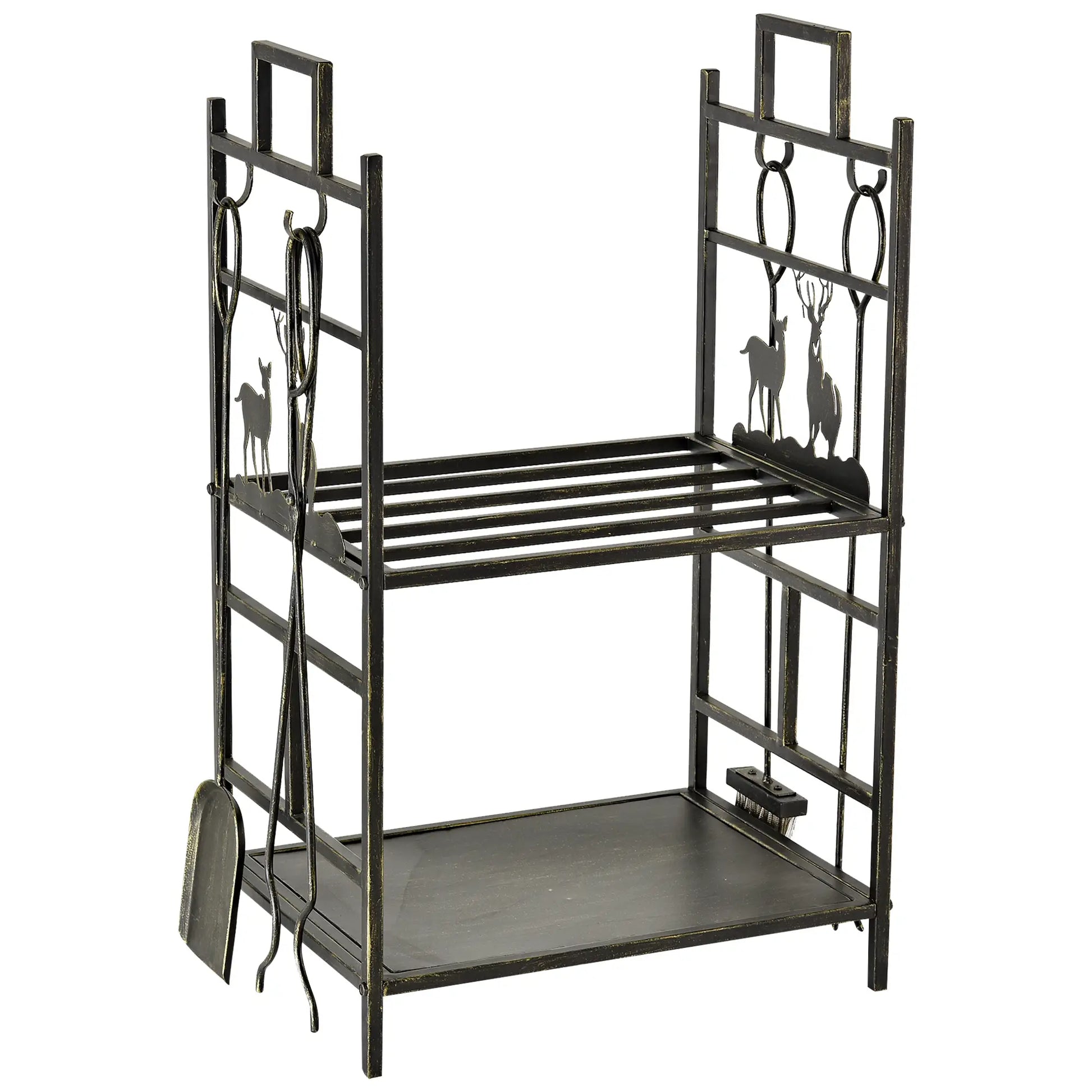 2-Layer Heavy Duty Firewood Rack, 4 Tools, Black and Gold Firewood Racks at Gallery Canada