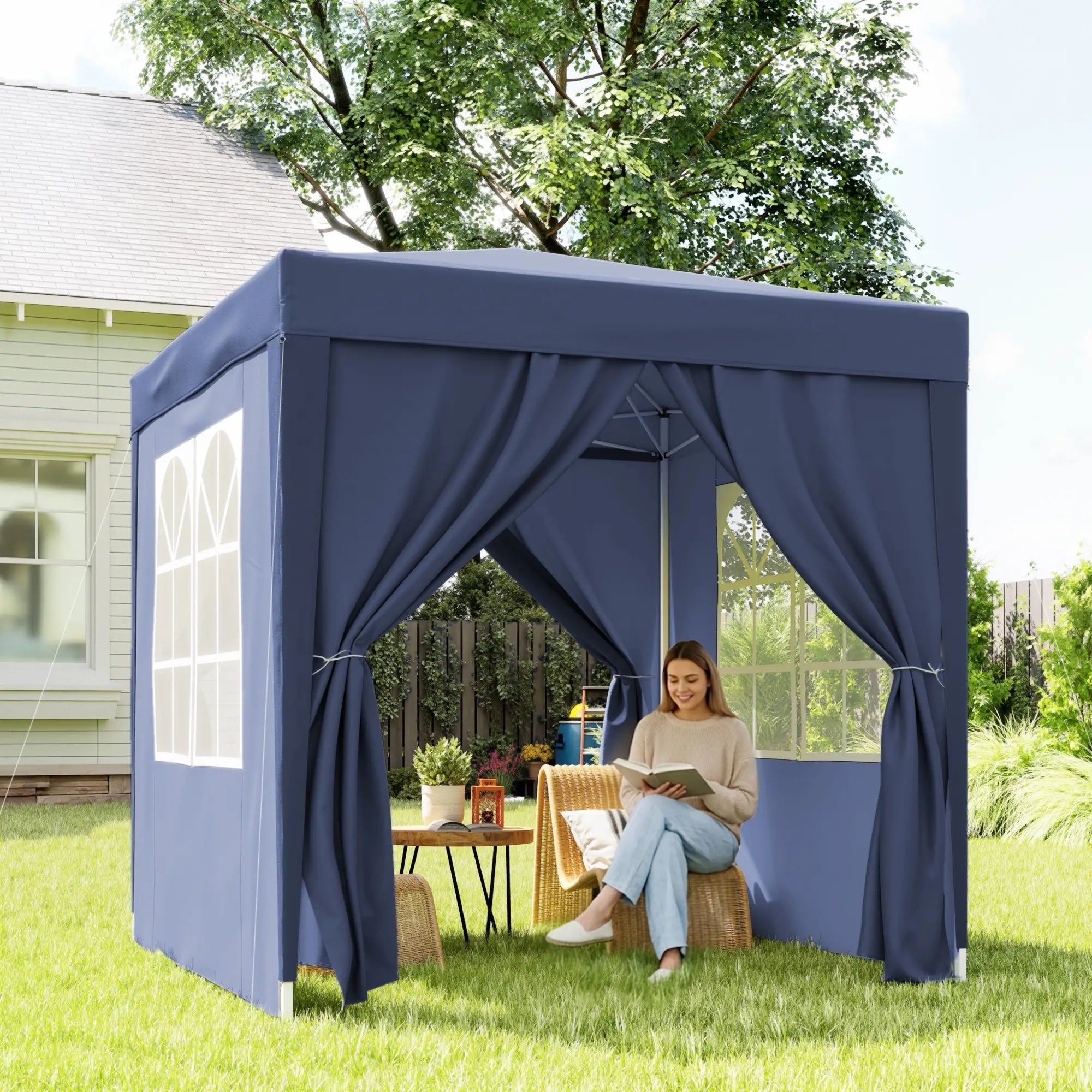 6.6'x6.6' Pop Up Canopy Tent, With Sidewalls And Carry Bag, Blue Pop Up Canopies at Gallery Canada