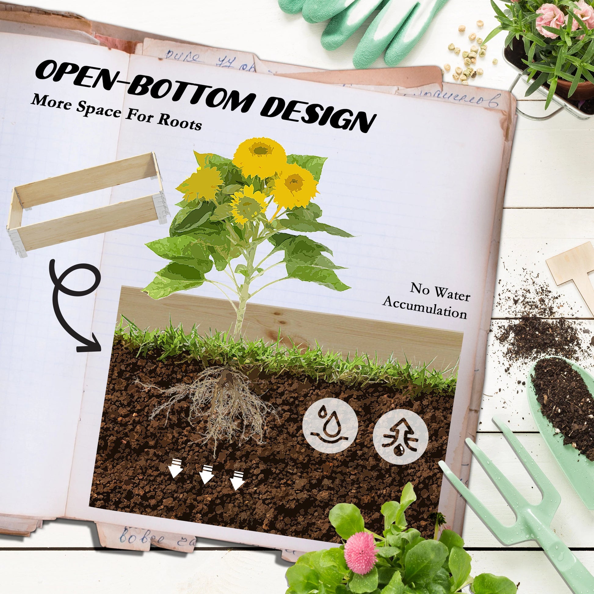 Raised Garden Bed, Foldable Wooden Planter for Outdoor Plants Wooden Planter Boxes at Gallery Canada