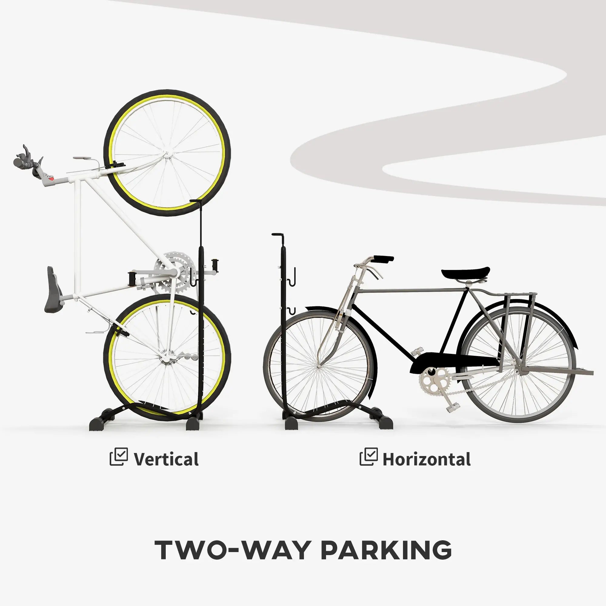 Vertical Horizontal Bike Rack, Adjustable Hooks, Fits 6