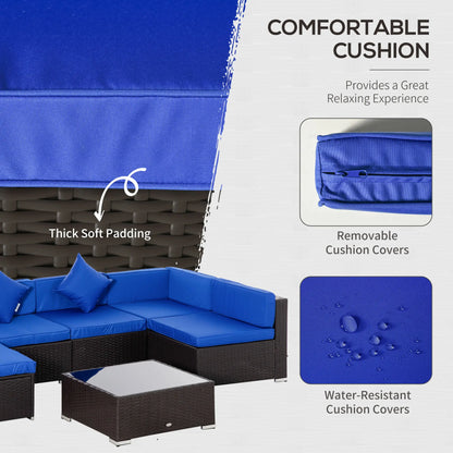 7-Piece Outdoor Rattan Furniture Set, Patio Wicker Sectional Sofa, Blue Patio Furniture Sets at Gallery Canada