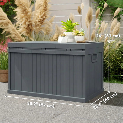 70 Gallon Deck Box, Resin Outdoor Storage Container, Dark Grey Patio Storage Boxes at Gallery Canada