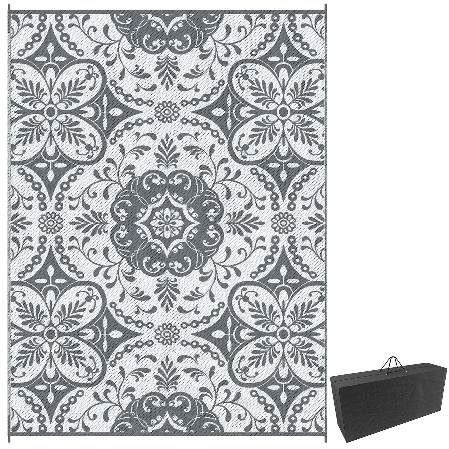 Portable Outdoor Rug, 9' x 12', Waterproof, White Flower, Gray Outdoor Reversible Rugs Options at Gallery Canada