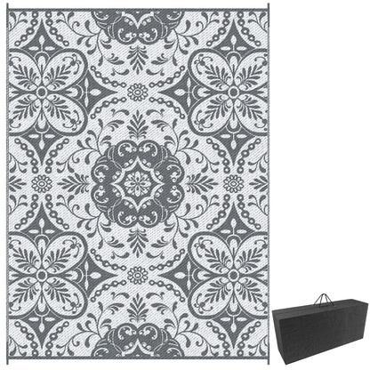 Portable Outdoor Rug, 9' x 12', Waterproof, White Flower, Gray Outdoor Reversible Rugs Options at Gallery Canada