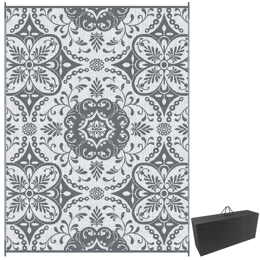 Portable Outdoor Rug, 9' x 12', Waterproof, White Flower, Gray Outdoor Reversible Rugs Options at Gallery Canada