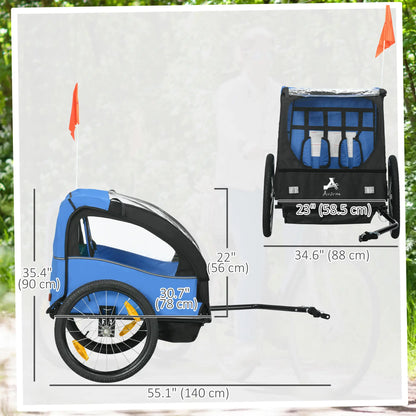 2 Seat Bike Trailer, 20" Wheels, Kids Stroller With Storage, Blue Kids Bike Trailers at Gallery Canada