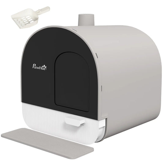 Cat Litter Box with Lid, Removable Tray, Scoop, Filter, Light Grey Cat Litter Box Enclosures Light Grey at Gallery Canada