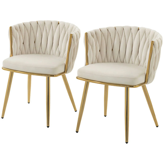 Modern Dining Chairs Set Of 2, Velvet Upholstered With Metal Legs, Cream White Dining Table Sets Cream at Gallery Canada
