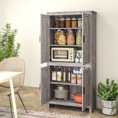 64" Kitchen Pantry Cabinet, 4 Doors, 3 Adjustable Shelves, Charcoal Grey Kitchen Pantry Cabinets at Gallery Canada