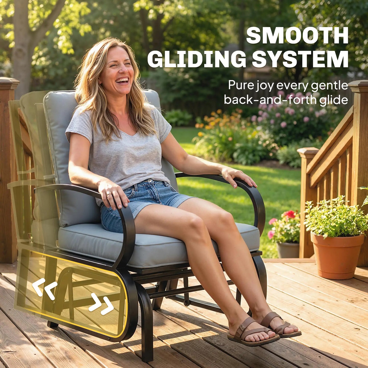 Patio Glider Chair With Cushions, Steel Frame, Curved Armrests, Light Grey Outdoor Gliders at Gallery Canada