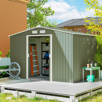 9.1'x6.4'x6.3' Garden Storage Shed, Foundation Kit, Double Doors, Light Green Sheds at Gallery Canada