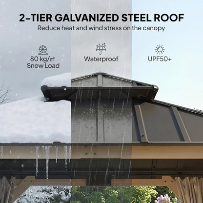 10' x 10' Hardtop Gazebo, Steel Roof, Wood Patio, Light Grey Gazebos at Gallery Canada