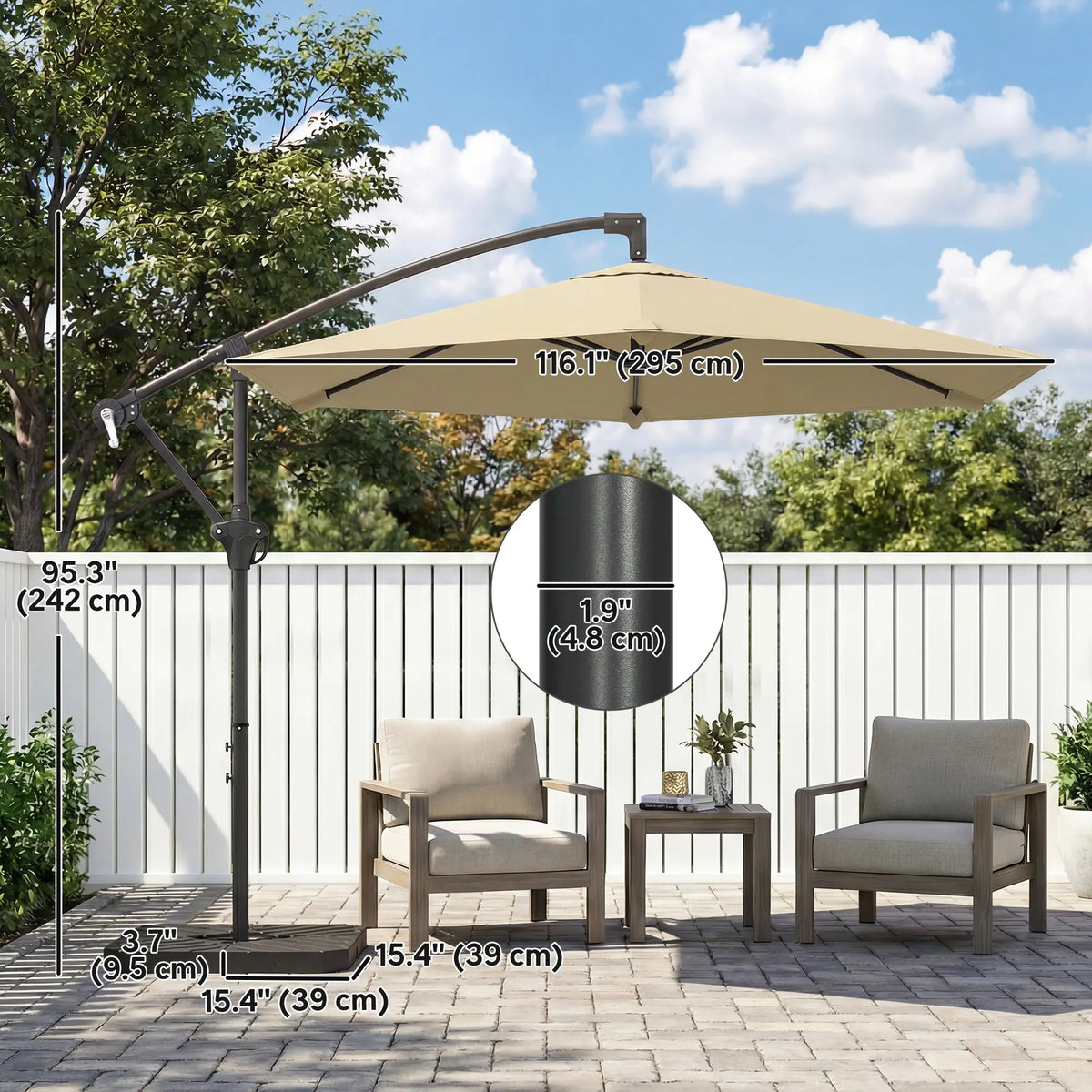 9.7 ft Offset Patio Umbrella, Water/Sand Fillable Weights, Khaki Offset Cantilever Umbrellas at Gallery Canada