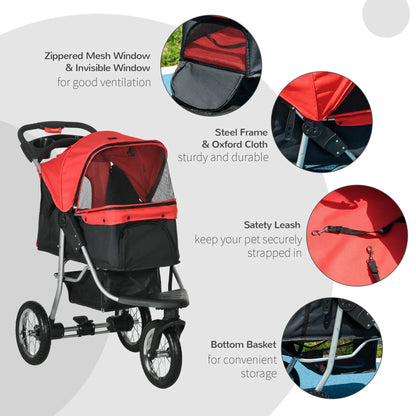 Lightweight Pet Stroller, 3-Rubber Wheels, Adjustable Canopy, Zippered Mesh, Red Dog Bike Trailers & Strollers at Gallery Canada