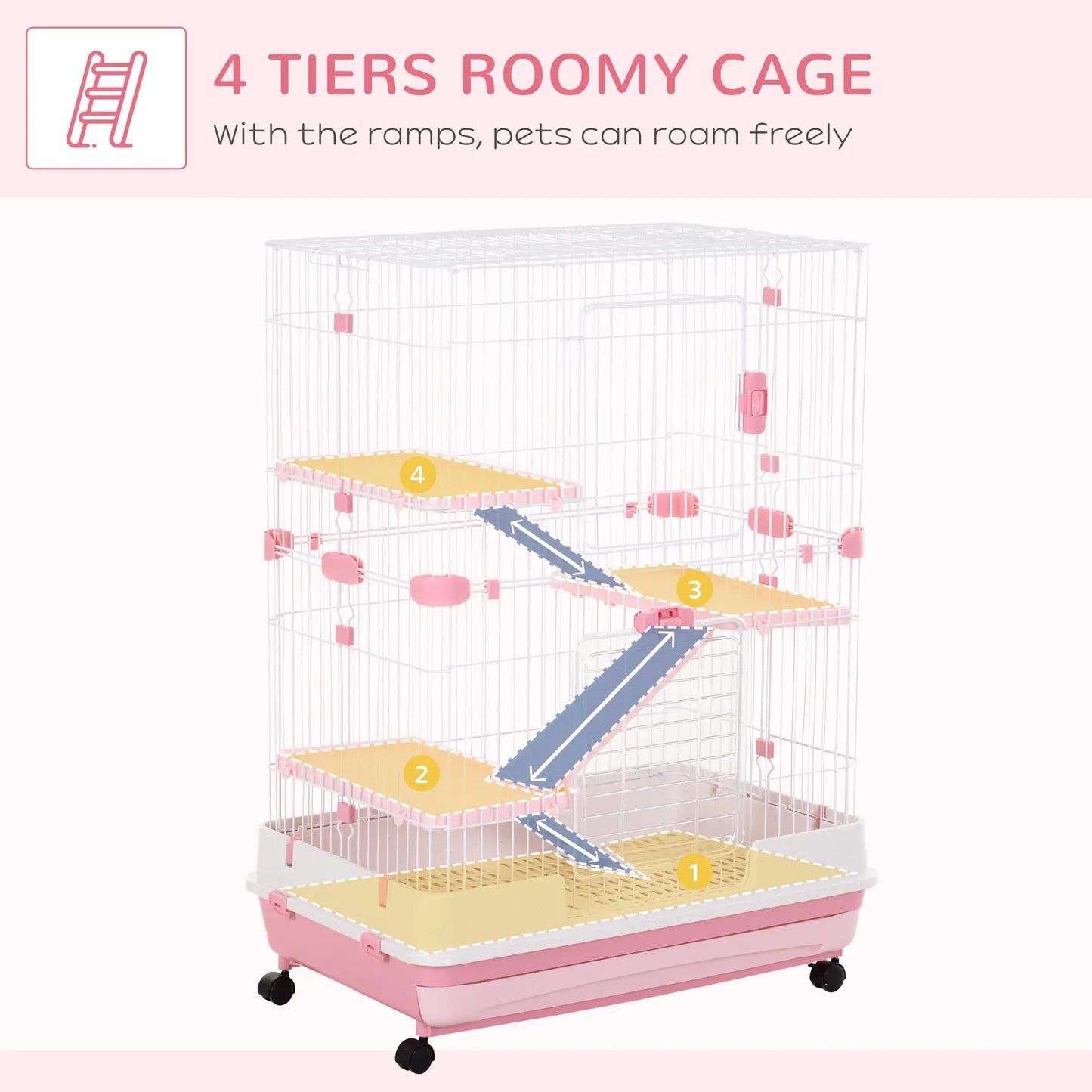 32"L 4-Level Small Animal Cage, Lockable Wheels, Slide-Out Tray, Pink Houses & Habitats at Gallery Canada