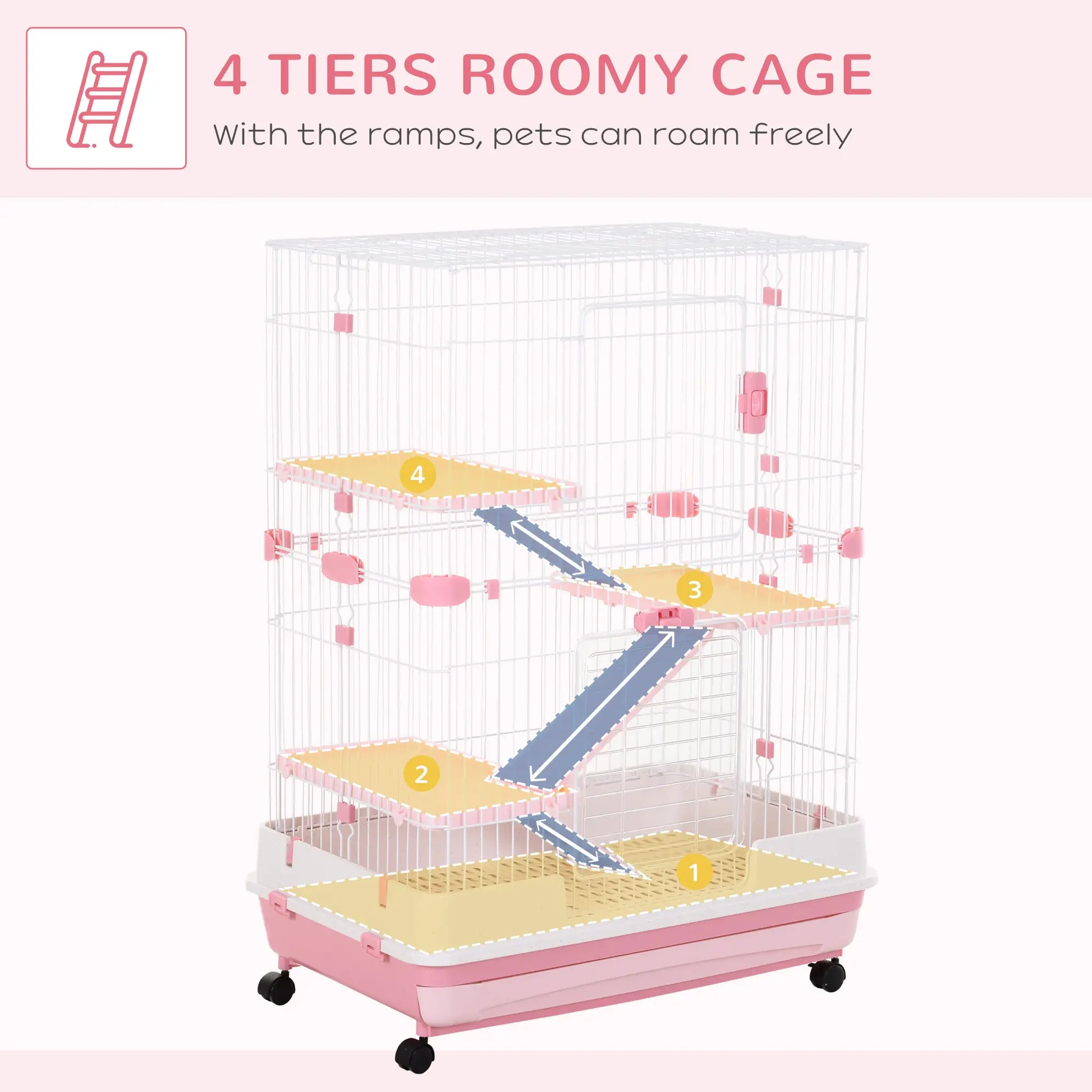 32"L 4-Level Small Animal Cage, Lockable Wheels, Slide-Out Tray, Pink Houses & Habitats at Gallery Canada