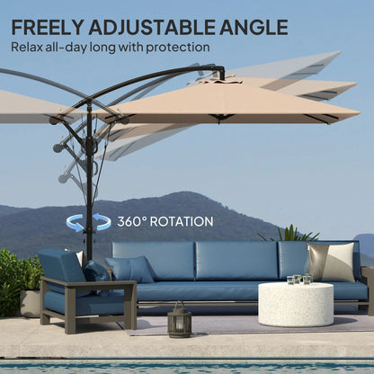 Patio Offset Umbrella, UPF 50+ UV Protection, Crank Parasol With Base, Khaki Offset Cantilever Umbrellas at Gallery Canada