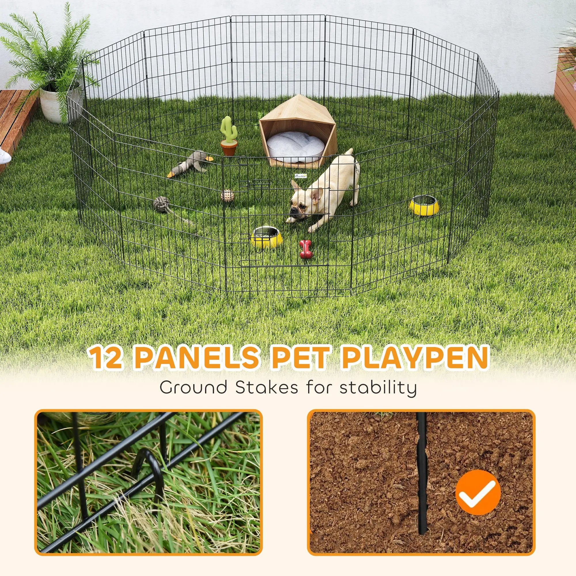 24 Inch Foldable Metal Pet Playpen, Dog Puppy Kennel Cage, 12 Panel Dog PlayPens at Gallery Canada