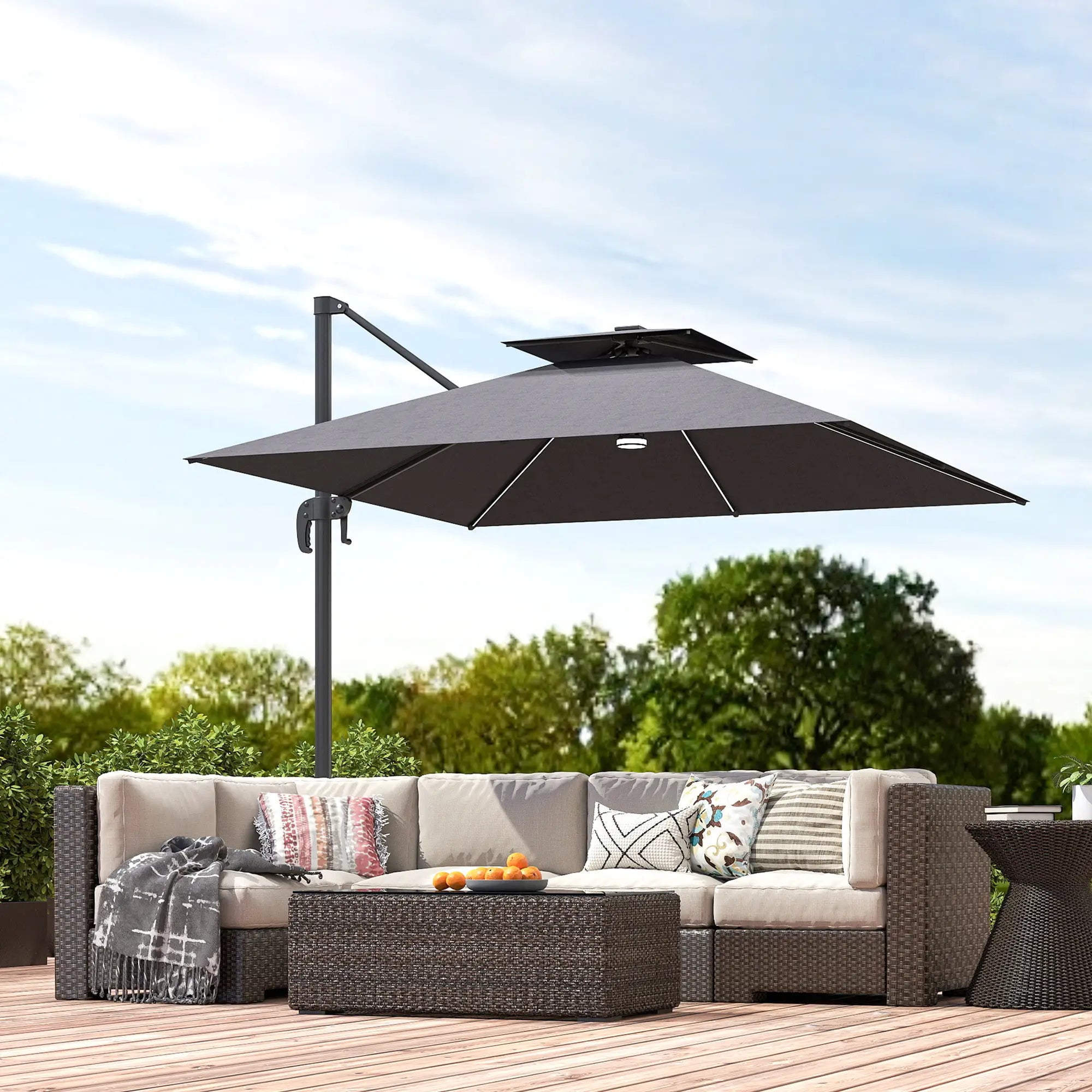 8' Cantilever Patio Umbrella, LED Lights, 360°Rotation, Dark Grey Offset Cantilever Umbrellas at Gallery Canada