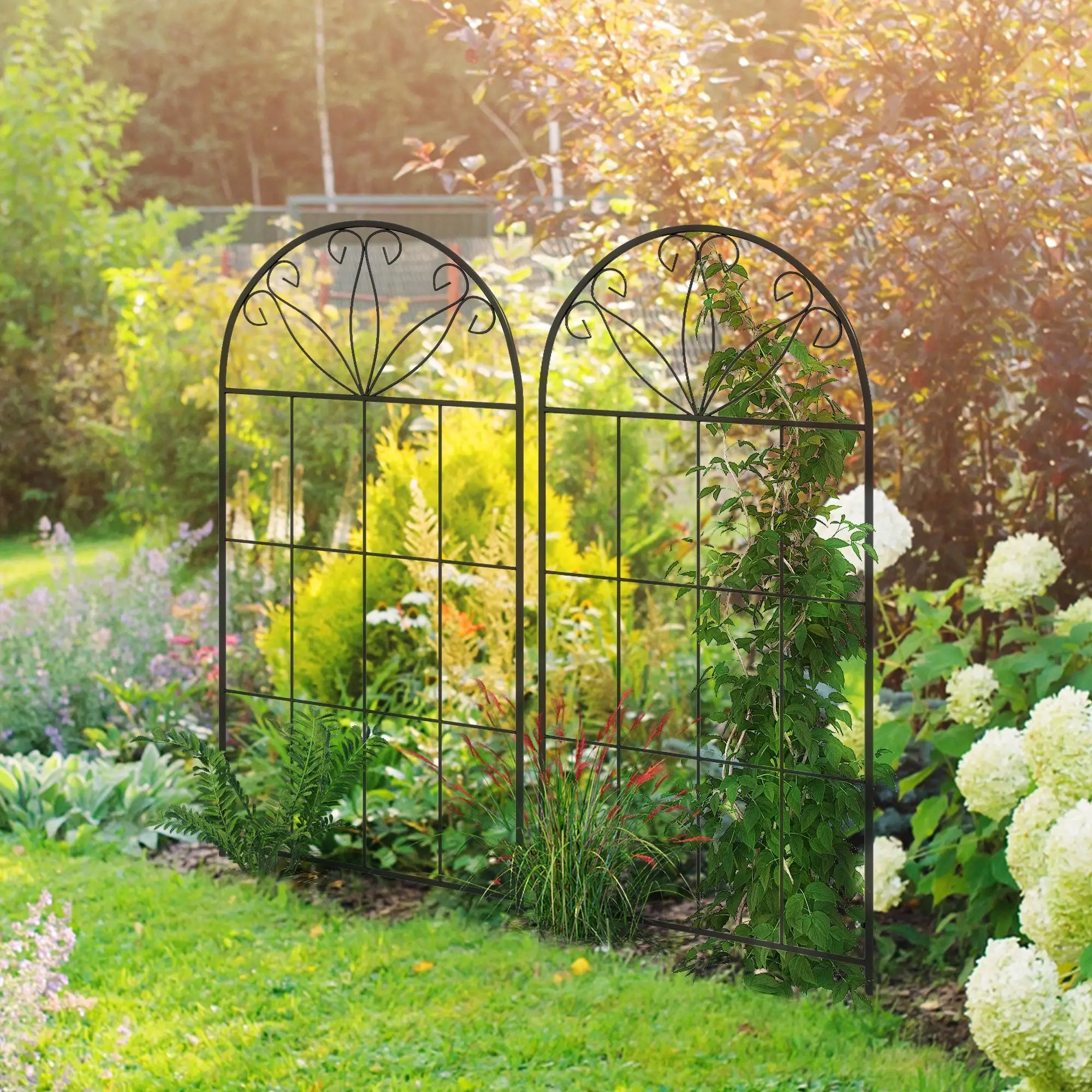 Metal Garden Trellis, Pack of 2, Arched Grid, 20