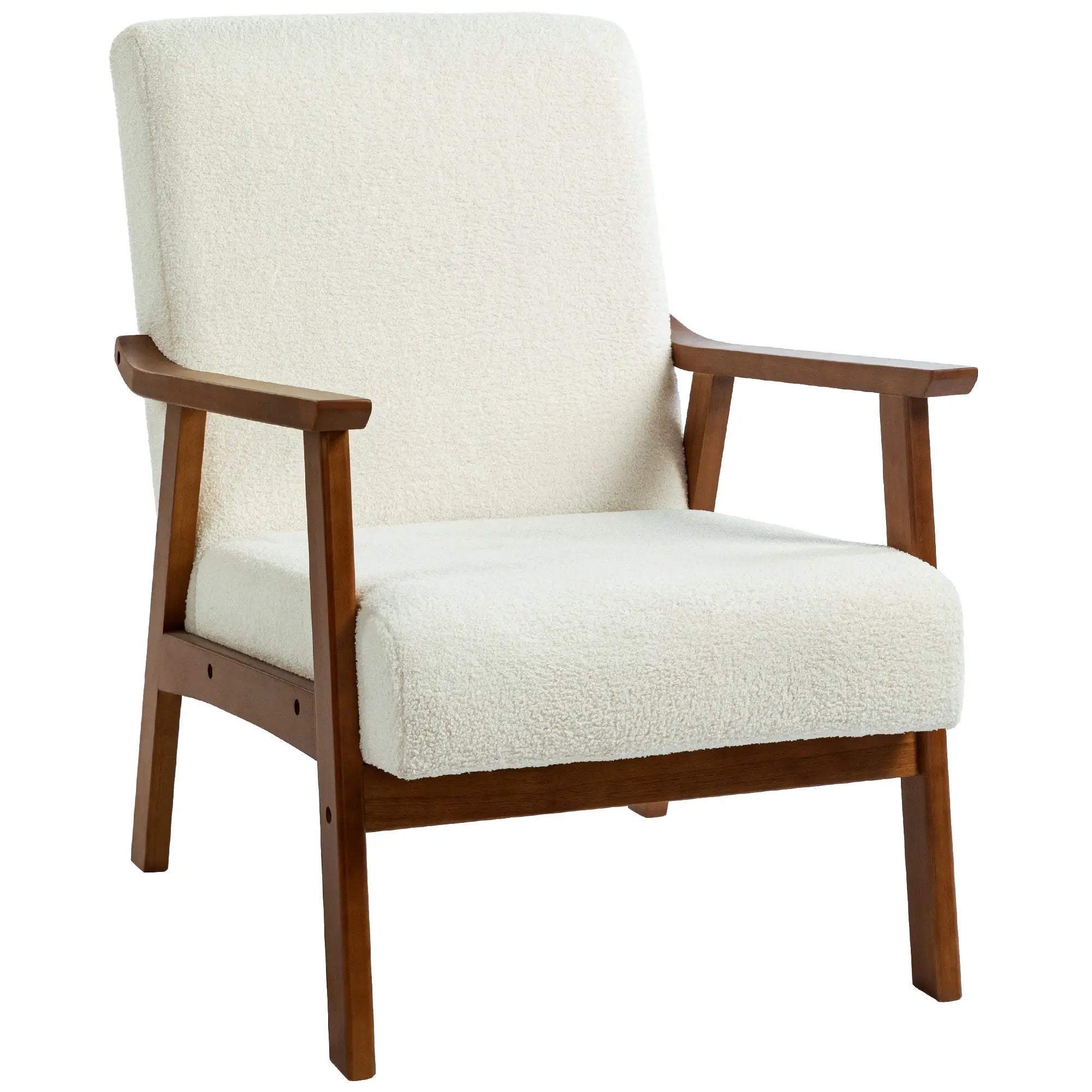 Living Room Chair Boucle Accent Chair for Bedroom with Wide Seat and Thick Padding, White Accent Chairs at Gallery Canada