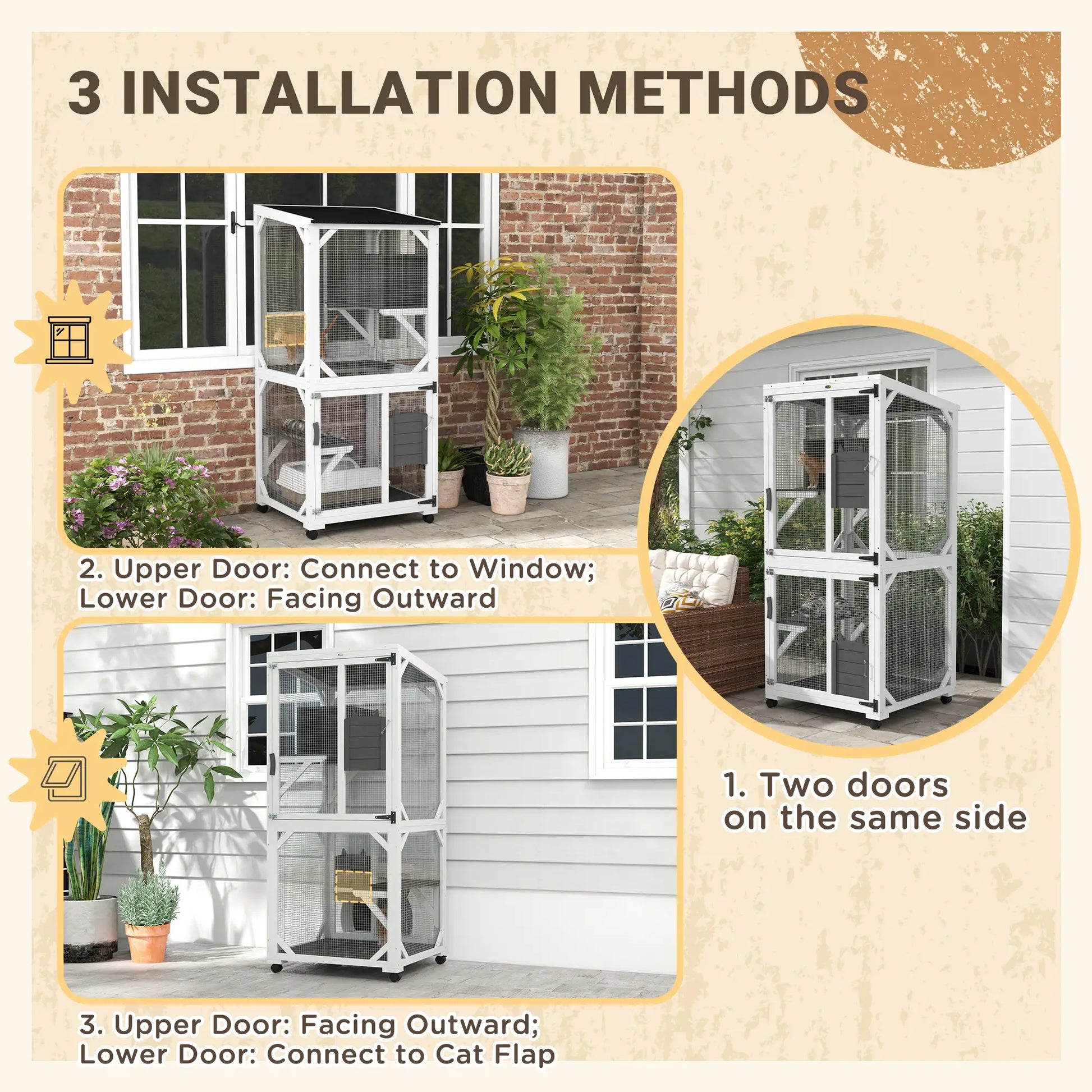 Outdoor Catio, Elevated Design with Wheels, Resting Box, Water-Resistant, Grey, White Outdoor Cat Enclosures at Gallery Canada
