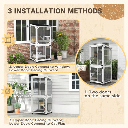 Outdoor Catio, Elevated Design with Wheels, Resting Box, Water-Resistant, Grey, White Outdoor Cat Enclosures at Gallery Canada