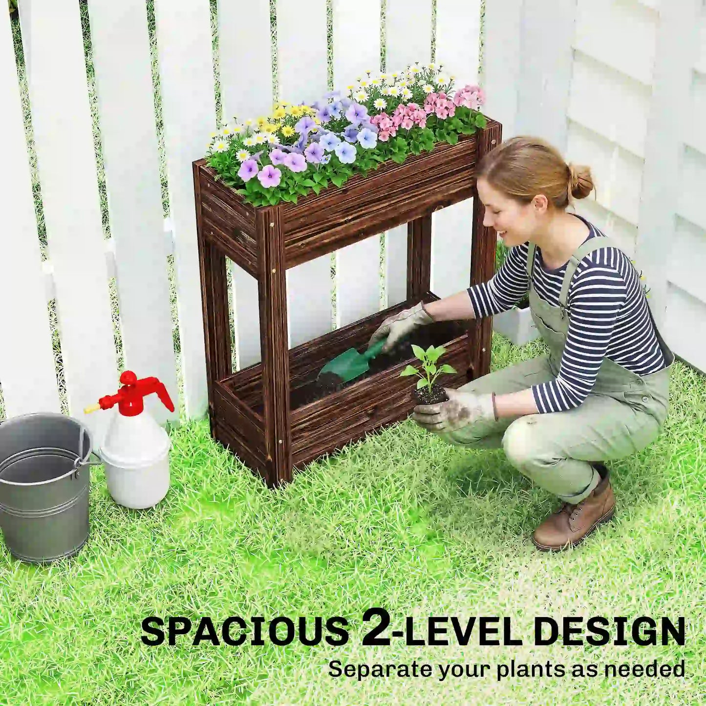 2-Tier Wooden Raised Garden Bed, 23.6" x 9.8" x 27.6", Elevated Planter Box Elevated Garden Beds at Gallery Canada