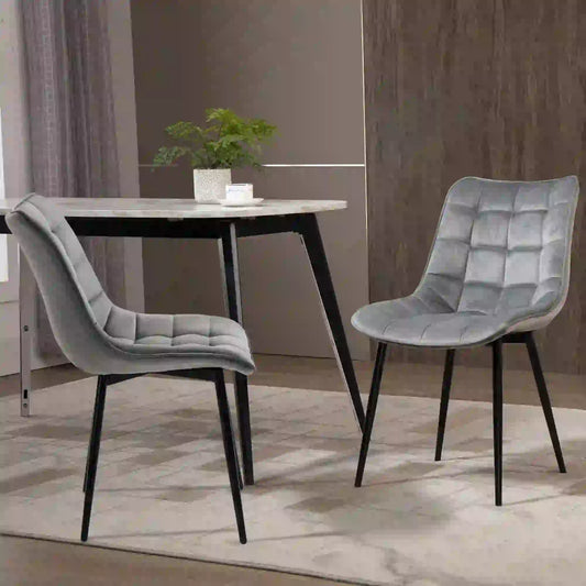 Upholstered Dining Chair Set of 2, Velvet-Touch, Metal Legs, Grey Bar Stools Grey at Gallery Canada