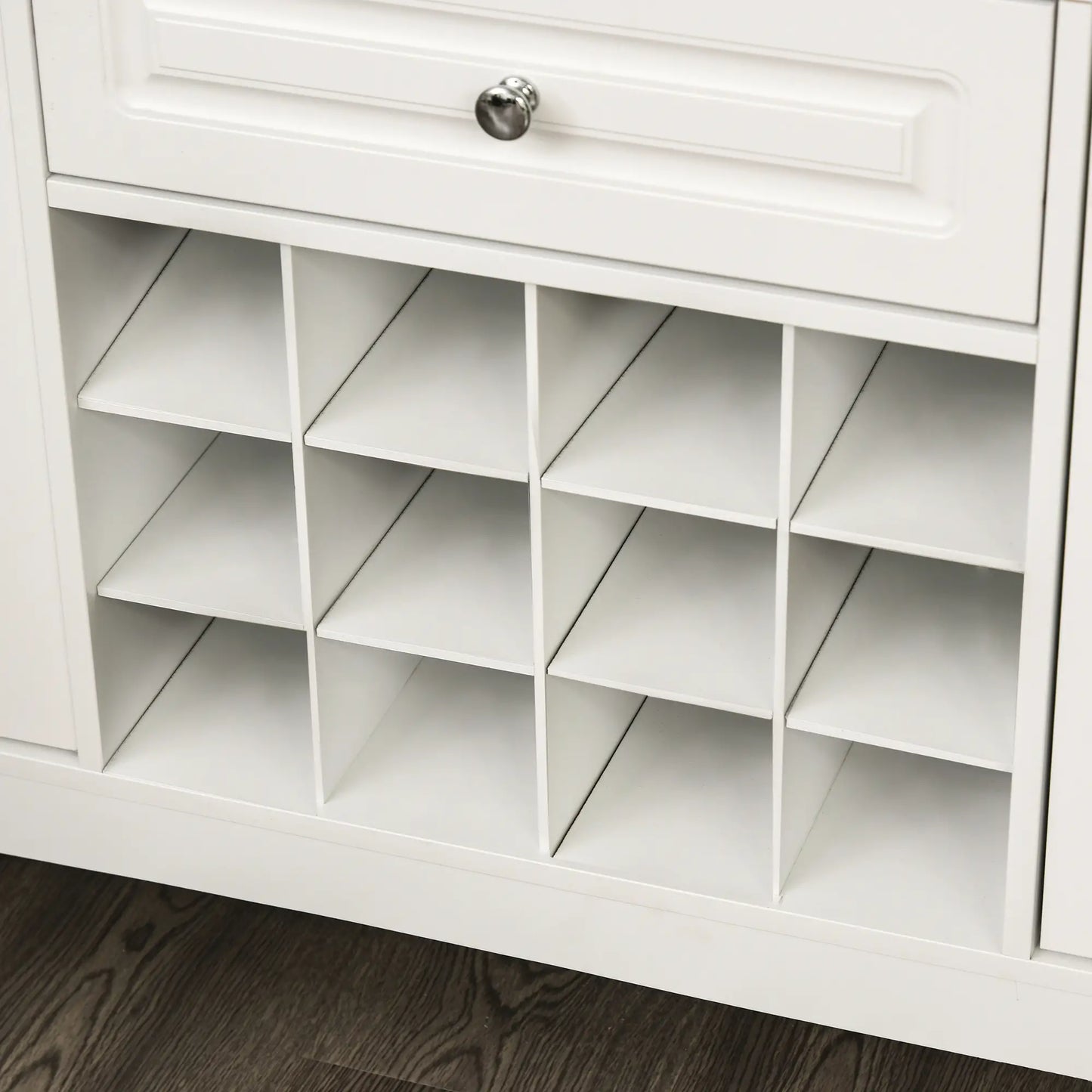Modern Kitchen Buffet Cabinet, Drawer, 12-Bottle Wine Rack, White
