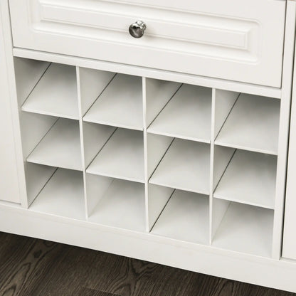 Modern Kitchen Buffet Cabinet, Drawer, 12-Bottle Wine Rack, White