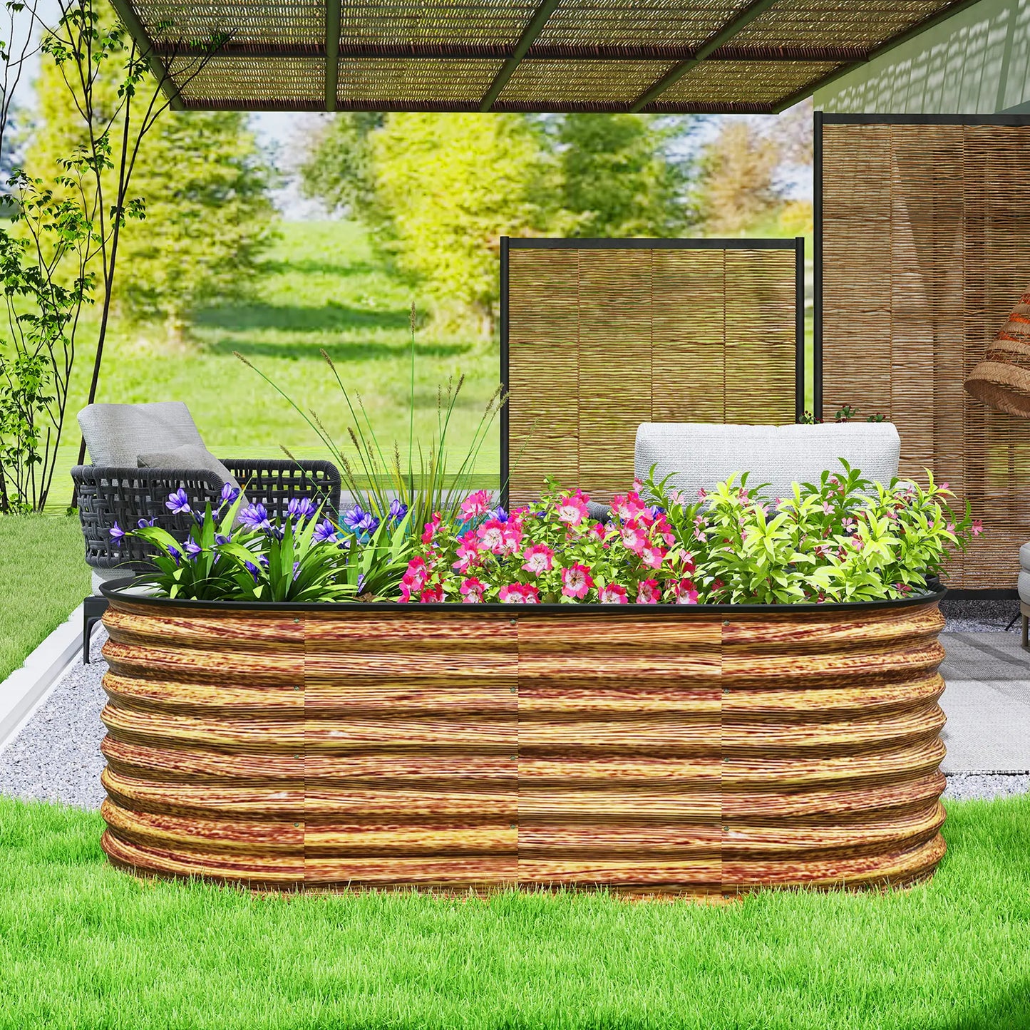 Galvanized Raised Garden Bed, 5 x 2.5 x 2 ft, Brown Wood Effect, Brown