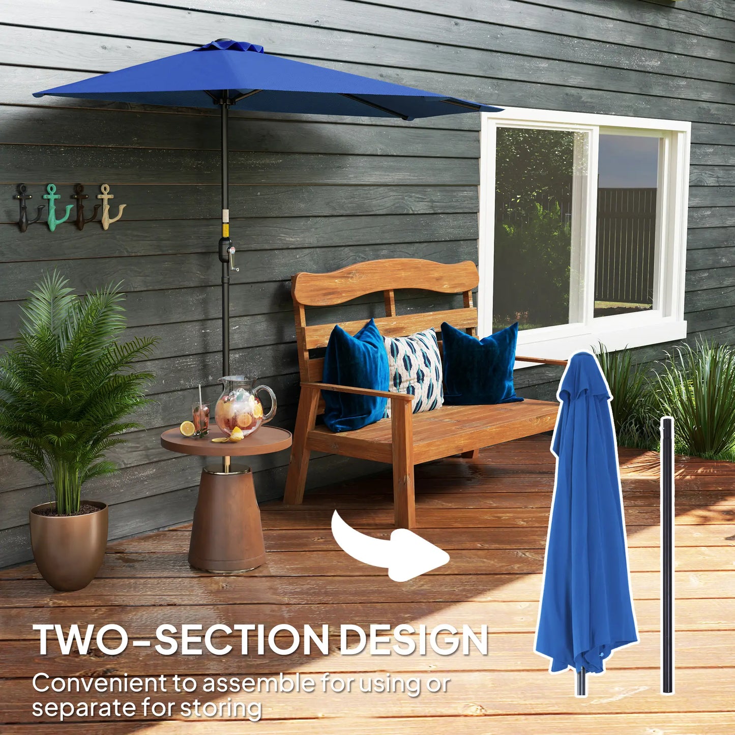 9ft Half Round Umbrella, Outdoor Patio Sun Shade, Deep Blue Half Round Umbrellas at Gallery Canada