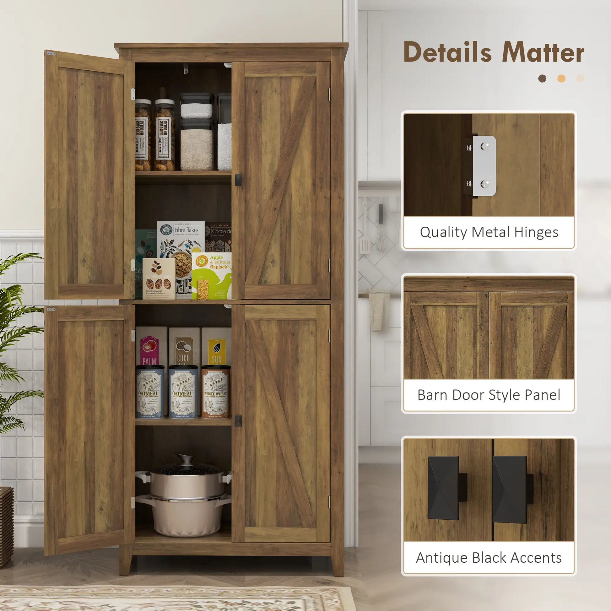 72" Freestanding Storage Cabinet, Kitchen Pantry with Doors, Shelves, Brown Kitchen Pantry Cabinets at Gallery Canada