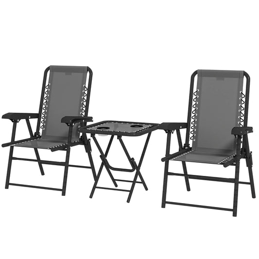 3 Piece Patio Bistro Set, Outdoor Folding Table And Chairs, Metal Furniture With Cup Holders Bistro Sets Dark Grey, Black at Gallery Canada