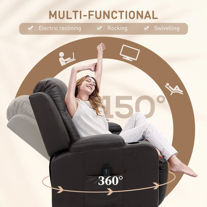Swivel Massage Recliner Chair, Manual Rocking Sofa, PU Leather, Brown Single Sofas at Gallery Canada