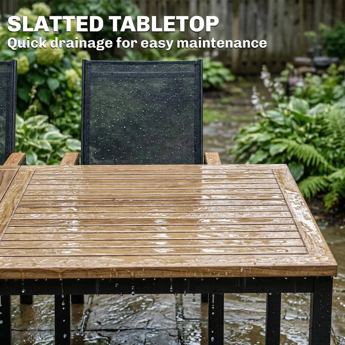 7 Piece Outdoor Dining Set, Rectangle Patio Table, 6 Mesh Chairs