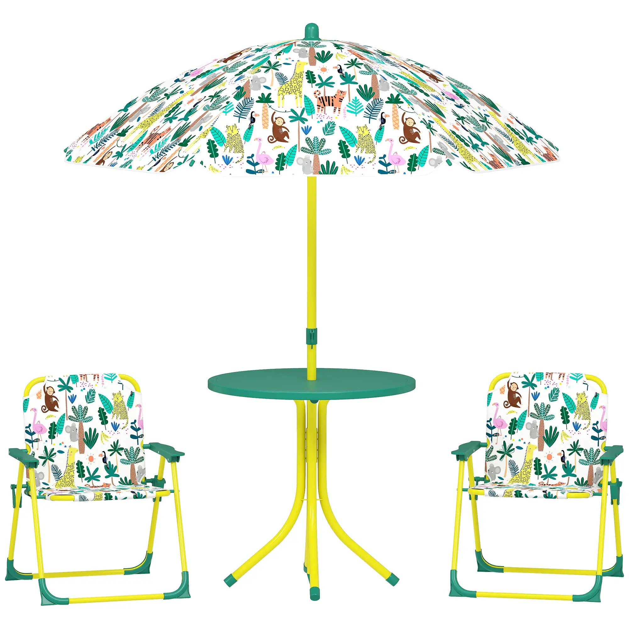 Kids Picnic Table Set, 2 Folding Chairs, Umbrella, Green Kids Outdoor Furniture at Gallery Canada