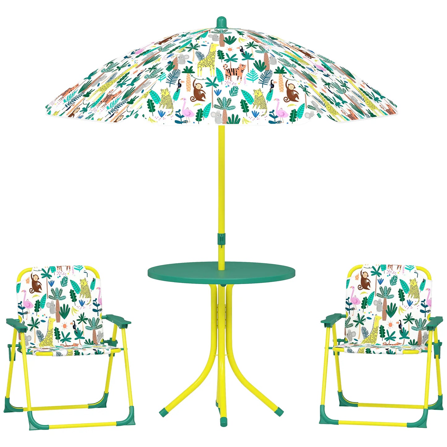 Kids Picnic Table Set, 2 Folding Chairs, Umbrella, Green Kids Outdoor Furniture at Gallery Canada