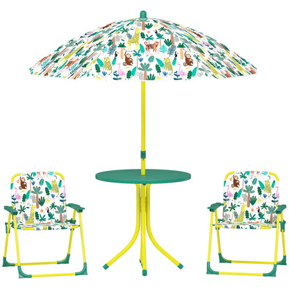 Kids Picnic Table Set, 2 Folding Chairs, Umbrella, Green Kids Outdoor Furniture at Gallery Canada